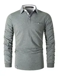 Produktbild: LIUPMWE Poloshirt Herren Langarm Polos Slim Fit Klassisch Kariert Kragen Baumwolle Golf T-Shirts Casual Polo Shirts,Grau-12,M