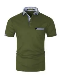Produktbild: LIUPMWE Poloshirts Herren Kurzarm Golf Poloshirts mit Tasche Kontrastfarbe Ausschnitt Baumwolle Basic T-Shirt Polohemd Sommer,XL,Grün+New