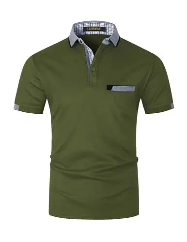 Produktbild: LIUPMWE Poloshirts Herren Kurzarm Golf Poloshirts mit Tasche Kontrastfarbe Ausschnitt Baumwolle Basic T-Shirt Polohemd Sommer,XL,Grün+New