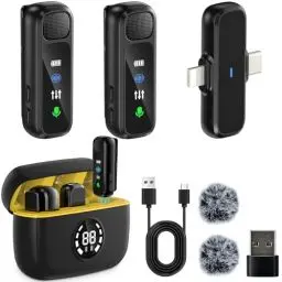 Produktbild: LIUWID Lavalier Mikrofon Wireless,Mit LED Bildschirmanzeige und Ladebox für iPhone/iPad/Type-C Android,Plug & Play, Rauschunterdrückung,2.4GHz Auto Sync, Mini Mikrofon für TikTok YouTube Videos Vlog