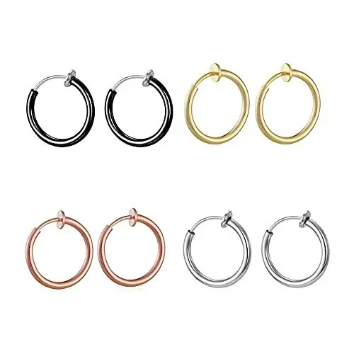 Produktbild: Liuxn Gef?lschte Ohrringen Hoop Non Piercing Nasenring Lippe Ohr Clip K?rperschmuck, 4 Paare