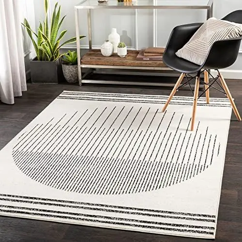 Produktbild: Livabliss Nairobi Teppich Wohnzimmer Boho, großer Teppich Schlafzimmer 152x213 cm - Teppich für Esszimmer mit geometrischem Muster, Skandinavischer Wohnzimmerteppich modern, Elfenbein, Schwarz, Crème