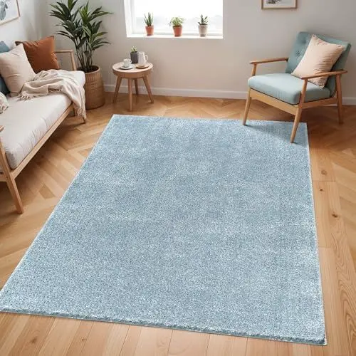 Produktbild: Livabliss Shaggy Berber - Flauschiger groß für Wohnzimmer, Esszimmer, Schlafzimmer, Langflor Hochflor e flauschig - 160x213 cm, Wohnzimmer in Blau