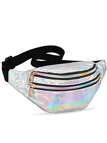 Produktbild: LIVACASA Gürteltasche Damen Gürteltasche Metallic Wasserabweisend Bauchtasche 2 Fächer Schultertaschen Mädchen Umhängetaschen Handytasche Tasche Reise Wandern Silbern