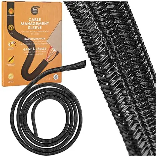 Produktbild: LIVAIA Kabelkanal : selbstschließender Kabelkanal schwarz für besseres Schreibtisch Kabelmanagement – 12 mm bis 20 mm x 3 m Kabelschlauch schwarz – zuschneidbarer Cable Protector für zu Hause und Büro