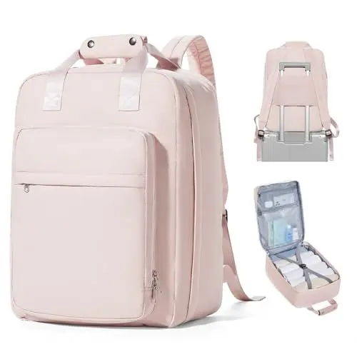 Produktbild: livbote Easyjet Handgepäck 45x36x20 Reiserucksack Damen Rucksack Flugzeug Handgepäck Rucksack mit Schuhfach Wasserdicht 40L Groß Rosa