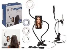 Produktbild: Live Streaming & Vlogging Kit, mit Handyhalterung & LED-Beleuchtung, aus Kunststoff mit stabilem, metallverstärktem Arm für eine exakte Positionierung, im Geschenkkarton