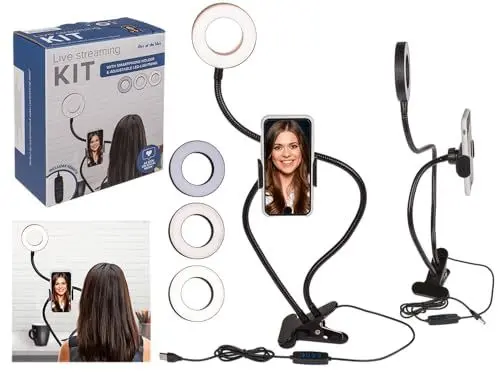 Produktbild: Live Streaming & Vlogging Kit, mit Handyhalterung & LED-Beleuchtung, aus Kunststoff mit stabilem, metallverstärktem Arm für eine exakte Positionierung, im Geschenkkarton
