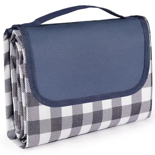 Produktbild: LIVEHITOP Picknickdecke Wasserdicht 200x200cm, Extra Große Stranddecke Picknickdecken Sanddichte Rückseite Faltbare Outdoor Picnic Blanket mit Griff Für Camping, Park, Garten, Wandern