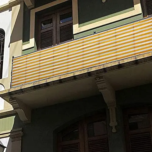 Produktbild: LIVEINU Balkonbespannung Balkon Sichtschutz Windschutz Sichtblende UV-Schutz Witterungsbeständig Gartensichtschutz UV 75% HDPE-Spezialgewebe Balkonverkleidung 80x250cm Gelb Streifen