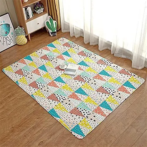 Produktbild: LIVEINU Baumwolle Tatami Teppich mit Anti-Rutsch Unterstützung Faltbarer Abwaschbarer Kinderteppich Spielteppich Babyteppich Fußboden Krabbeldecke 110x180cm Dreieck
