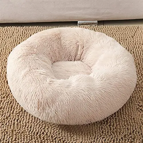Produktbild: LIVEINU Hundebett für Hunde und Katzen Kunstpelz Shaggy Runde Katzenbett Plüsches Bett Plüsch Klein Bett Haustierbett Schlafen Bett Hundematte Tierbett Hundsofa Waschbar 40cm Beige
