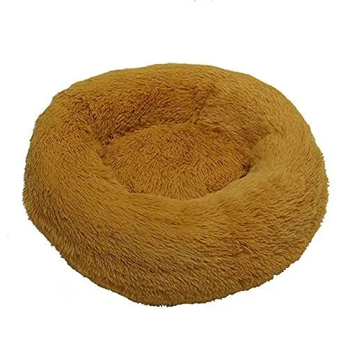 Produktbild: LIVEINU Hundebett für Hunde und Katzen Kunstpelz Shaggy Runde Katzenbett Plüsches Bett Plüsch Klein Bett Haustierbett Schlafen Bett Hundematte Tierbett Hundsofa Waschbar 80cm Gelb