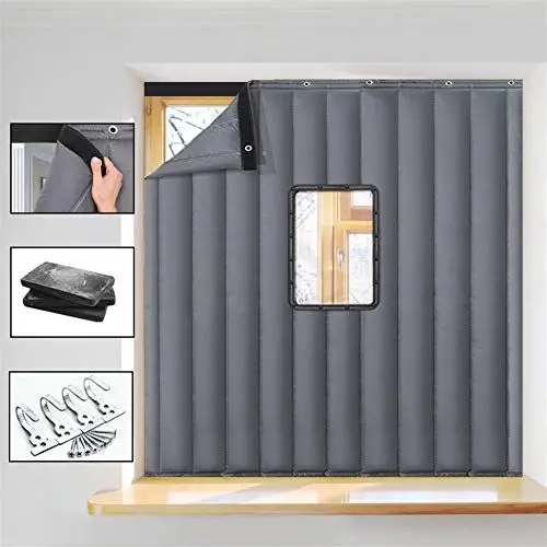 Produktbild: Liveinu Wärmeschutzvorhang Für Fenster Ohne Bohren Thermo Türvorhang Isolier Schutz Panel-Isolierung mit Klettband Thermovorhang Verdunklungsgardine Wasserdicht Winddicht 80x120cm Grau mit Fenster