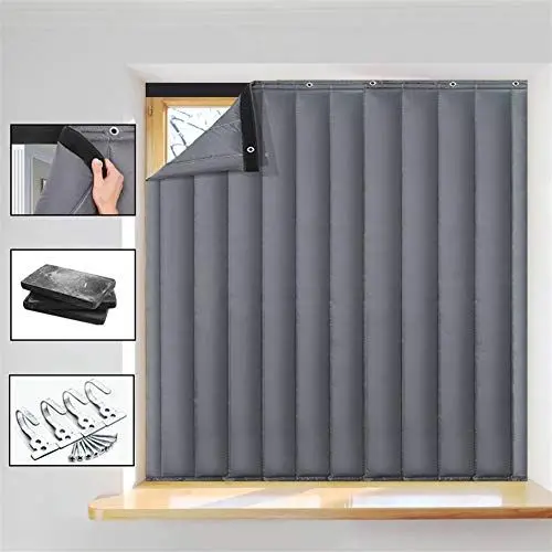 Produktbild: Liveinu Wärmeschutzvorhang Für Fenster Ohne Bohren Thermo Türvorhang Isolier Schutz Panel-Isolierung mit Klettband Thermovorhang Verdunklungsgardine Wasserdicht Winddicht 80x150cm Grau