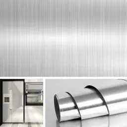 Produktbild: Livelynine 5M X 90 CM Breit Klebefolie Edelstahl Gebürstet Deko Selbstklebend Klebefolie Küche Folie Tapete Silber Metallfolie für Küche Kühlschrank Geschirrspüler Küchenklebefolien Arbeitsplatte