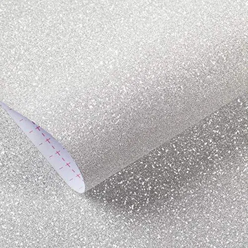 Produktbild: Livelynine Glitzer Tapete Silber Klebefolie Glitzer Selbstklebende Glitzerfolie für Möbel Schminktisch Deko Mädchen Kinder Handy Möbel Selbstklebend Glitzer Papier Basteln Folie Glitzereffekt 40CMx2M