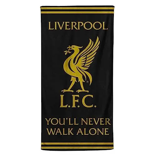 Produktbild: Liverpool Strandtuch mit Fußballwappen, 100 % Baumwolle, LFC Badetuch, Liverpool, Geschenk für Teenager, Herren, Kinder, 70 x 140 cm (Schwarz und Gold)