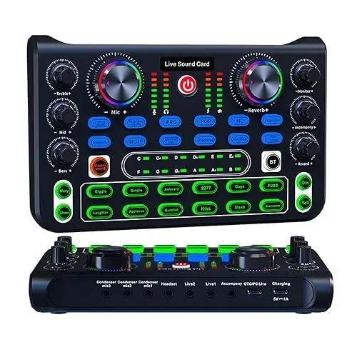 Produktbild: Live-Soundkarte, Bluetooth-Audio-Mixer-Board mit Soundeffekten, Externe Mobile USB-Soundkarte für Live-Übertragung, K-Songs, Sprach-Chat