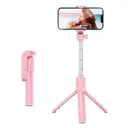 Produktbild: Live-Video-Telefonstativ, Edelstahl-Selfie-Stick, Tragbar, Zusammenklappbar, Selfie-Stab, Live-Video-Selfie-Stick-Stativ mit Fernbedienung (PINK)