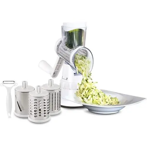 Produktbild: LIVINGTON Sumo Slicer Trommelreibe – Gemüseschneider, Gemüsehobel, Reibe & Parmesanreibe mit 3 Einsätzen