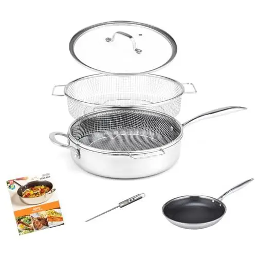 Produktbild: LIVINGTON Titan Pan Pfannenset - hohe Pfanne mit Deckel 28cm + Bratpfanne 20 cm - Schmorpfanne - edelstahl - spülmaschinengeignet - Anti-Haft - Induktion