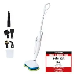 Produktbild: Livington Steam Twister weiß - rotierender Dampfreiniger inkl. Zubehör - Dampfbesen & Handdampfreiniger - Entfernt bis zu 99,9% der Bakterien - elektrischer Bodenwischer mit Wassertank