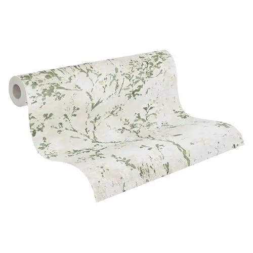 Produktbild: Livingwalls Tapete 396504 mit Ästen in Creme, Grün, Beige - hochwertige florale Tapete mit Design für verschiedene Räume - 10,05m x 0,53m - Made in Germany
