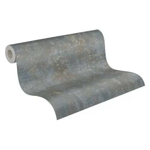 Produktbild: Livingwalls Tapete 396701 Industrial - hochwertige Tapete Beton in Braun, Blau mit Metalliceffekt in Gold - Wandtapete Putzoptik auf 10,05m x 0,53m - Made in Germany