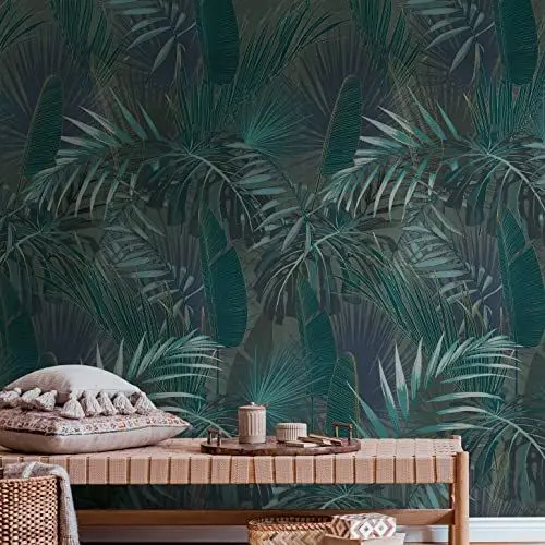 Produktbild: Livingwalls Travel Styles Vliestapete - Palmenblatttapete in Blau und Blau - tropische Wandtapete für verschiedene Räume in 1,59 m x 2,80 m