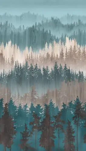Produktbild: Livingwalls Travel Styles Vliestapete - Waldtapete in Blau und Braun - skandinavische Wandtapete für verschiedene Räume in 1,59 m x 2,80 m