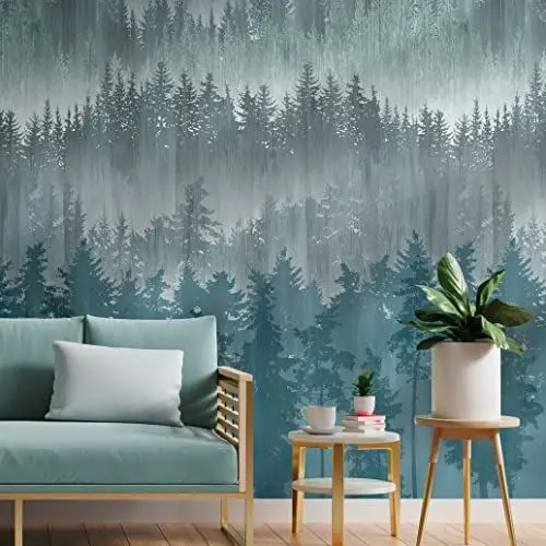 Produktbild: Livingwalls Travel Styles Vliestapete - Waldtapete in Blau und Grau - skandinavische Wandtapete für verschiedene Räume in 1,59 m x 2,80 m
