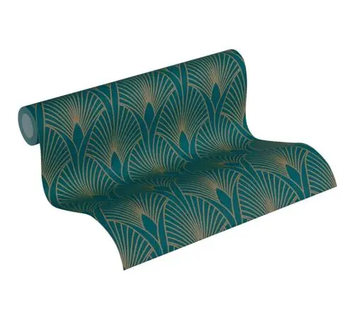 Produktbild: Livingwalls Vliestapete New Walls Tapete 50's Glam Art Deco Optik 10,05 m x 0,53 m metallic blau grün Made in Germany 374275 37427-5