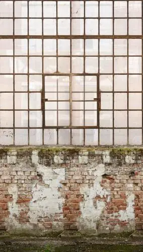 Produktbild: Livingwalls Vliestapete - Backstein Tapete Fenster in Braun, Grün und Beige - Wandtapete für verschiedene Räume - Wandbild XXL 2,80 m x 1,59 m