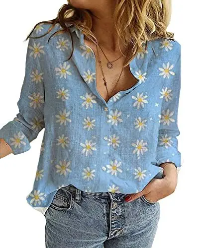 Produktbild: Damen-Bluse, lässig, Langarm, V-Ausschnitt, Knopfleiste, Basic, locker, Tunika-Top, Blau 2, M