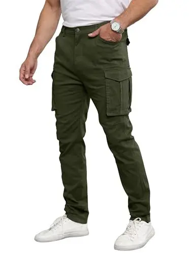 Produktbild: Livonmone Herren Cargohose Baumwolle Freizeithose Slim Fit Arbeitshose Chino Hose Outdoorhose mit 6 Taschen Armeegrün XXL