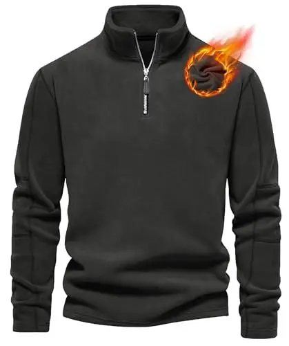 Produktbild: Livonmone Herren Fleece Pullover Warmes Microfleece Sweatshirt Half Zip Fleecepullover für Herbst und Winter Dunkelgrau L