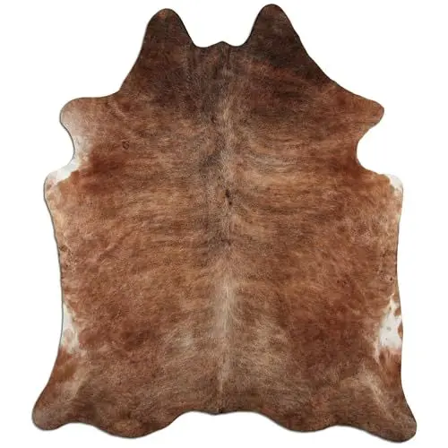 Produktbild: Livorio Premium Kuhfell Teppich - L190 x B180 cm - braun schwarz weiß - einmaliges Naturprodukt aus Südamerika | Rinderfell | Echtfell | Beige Brindle | K329