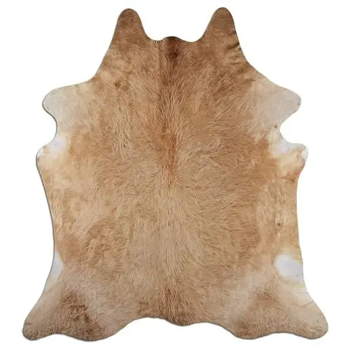 Produktbild: Livorio Premium Kuhfell Teppich - L200 x B185 cm - beige braun weiß - einmaliges Naturprodukt aus Südamerika | Rinderfell | Echtfell | Beige | K328