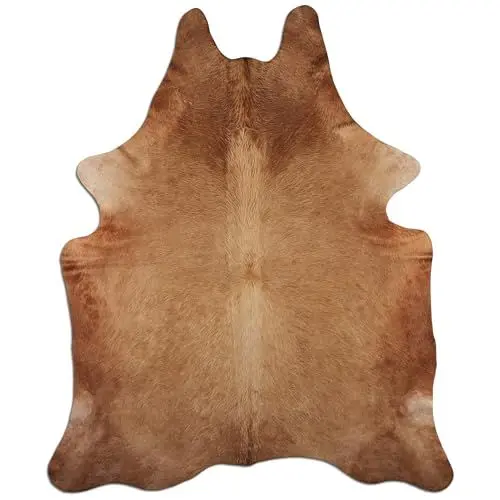Produktbild: Livorio Premium Kuhfell Teppich - L210 x B180 cm - Caramel braun - einmaliges Naturprodukt aus Südamerika | Rinderfell | Echtfell | Caramel | K337