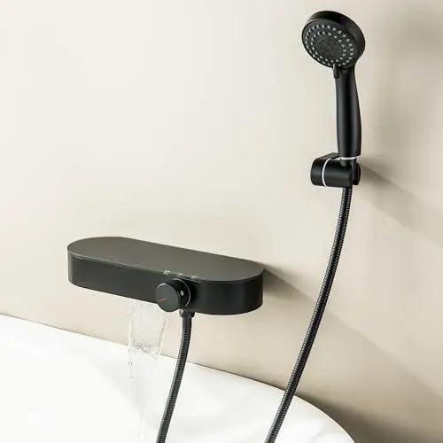 Produktbild: LIWEIKE Badewannenarmatur mit Handbrause, Schwarz Badewannenarmatur Wasserfall mit Dusche, Klassisch Badewannen Amaturen Set für Badewanne und Bad Wandhalterung Badewanne Wasserfall