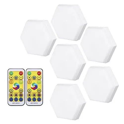 Produktbild: Lixada 6 Stück RGB-Schrankleuchte, LED-Farbwechsel, sechseckig, DIY Wandleuchte, Touch Schalter, Fernbedienung, Dimmbar mit Timing, Unterschrankbeleuchtung, Aufklebbare Nachtlichter