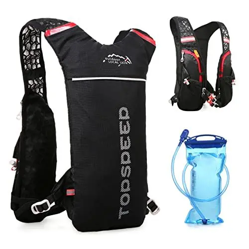 Produktbild: Lixada Trinkrucksack Hydratation Rucksack 5L Grosse Kapazität Leicht Reiten Rucksack zum Laufen Wandern Bergsteigen (Schwarz mit 2L Wasserblase)