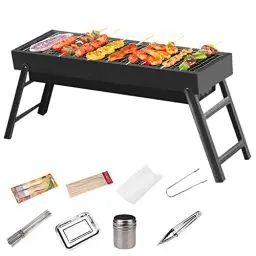 Produktbild: Lixiin Holzkohlegrill Camping Grill Holzkohle, Klappgrill Tragbarer Grill, 60x 23x 34 cm, mit 8pcs/set BBQ Zubehör Paket für 5-8 Personen, Für Camping Garten Picknick Party