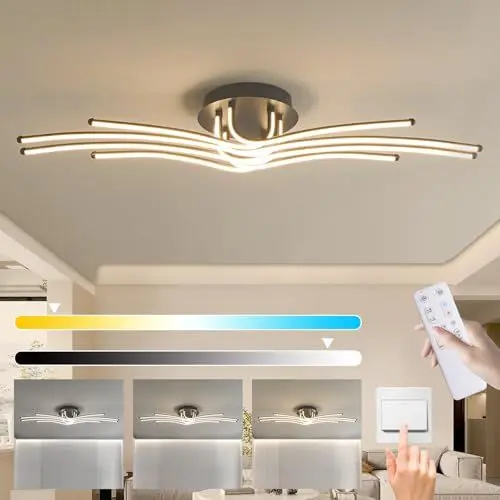 Produktbild: Liyabber Deckenleuchte LED Dimmbar Wohnzimmer Deckenlampe mit Fernbedienung, 56W Schwarz Wohnzimmerlampe aus Aluminium Modern 8 Flammig Deckenbeleuchtung mit Timing Funktion für Schlafzimmer, 118cm