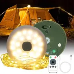 Produktbild: Liyade Camping Lichterkette Aufrollbar, 10M 3-in-1 Tragbare Wiederaufladbare Camping Lichterkette Außen mit USB, 9 Beleuchtungsmodi 100 LED Wasserdichte Campinglampe Taschenlampe Camping, Garten, Wand