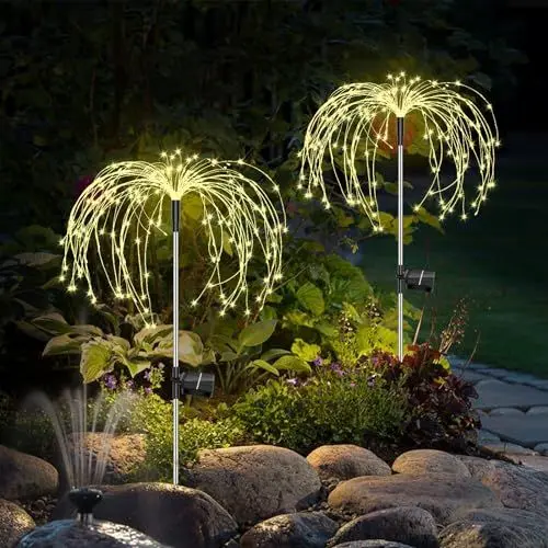 Produktbild: Gartendeko Solar Gartenleuchte Außen, 2 Stück 150 LED Solarleuchten Feuerwerk, 8 Modi Solarleuchten Pusteblume Solarlampen für Außen Garten Wege Rasen Balkon Deko (Warmweiß)