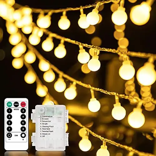 Produktbild: Liyade Globe Lichterkette Innen/Außen, 9M 60LED Lichterketten Kugeln Außen/Innen mit Fernbedienung 8 Modus Wasserdicht Weihnachtsbeleuchtung für Hochzeit/Weihnachten/Balkon Deko (Warmweiß)