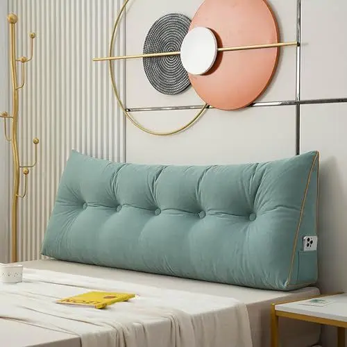Produktbild: LIYGAOF Lesekissen Für Bett, Kissen Bett Rückenkissen, Lang Keilkissen, Hohen Rückenlehne Kissen, Dreieckiges Rückenlehne Kissen, Werden Als Kopfteil, Sofa Rückenkissen(Light Green,80 * 50 * 20cm)