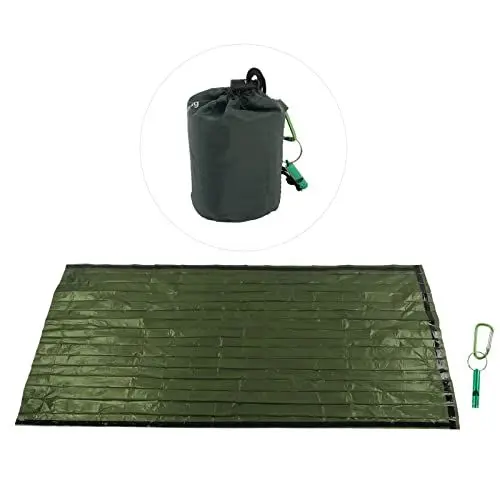 Produktbild: LIYJTK Notfalldecken, tragbar, wasserdicht, Überlebensschlafsäcke, Biwaksack, Decke, Ausrüstung, Thermo-Camping für Outdoor-Camping, Wandern, Abenteuer, Grün, Orange (OD Green)